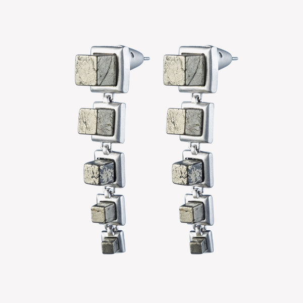 GRADUATED CUBE EARRINGS - PYRITE