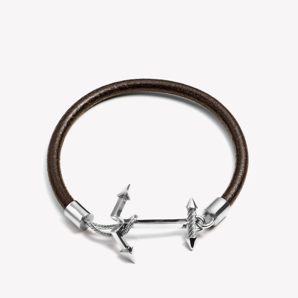 MENS LEATHER ANCHOR BRACELET