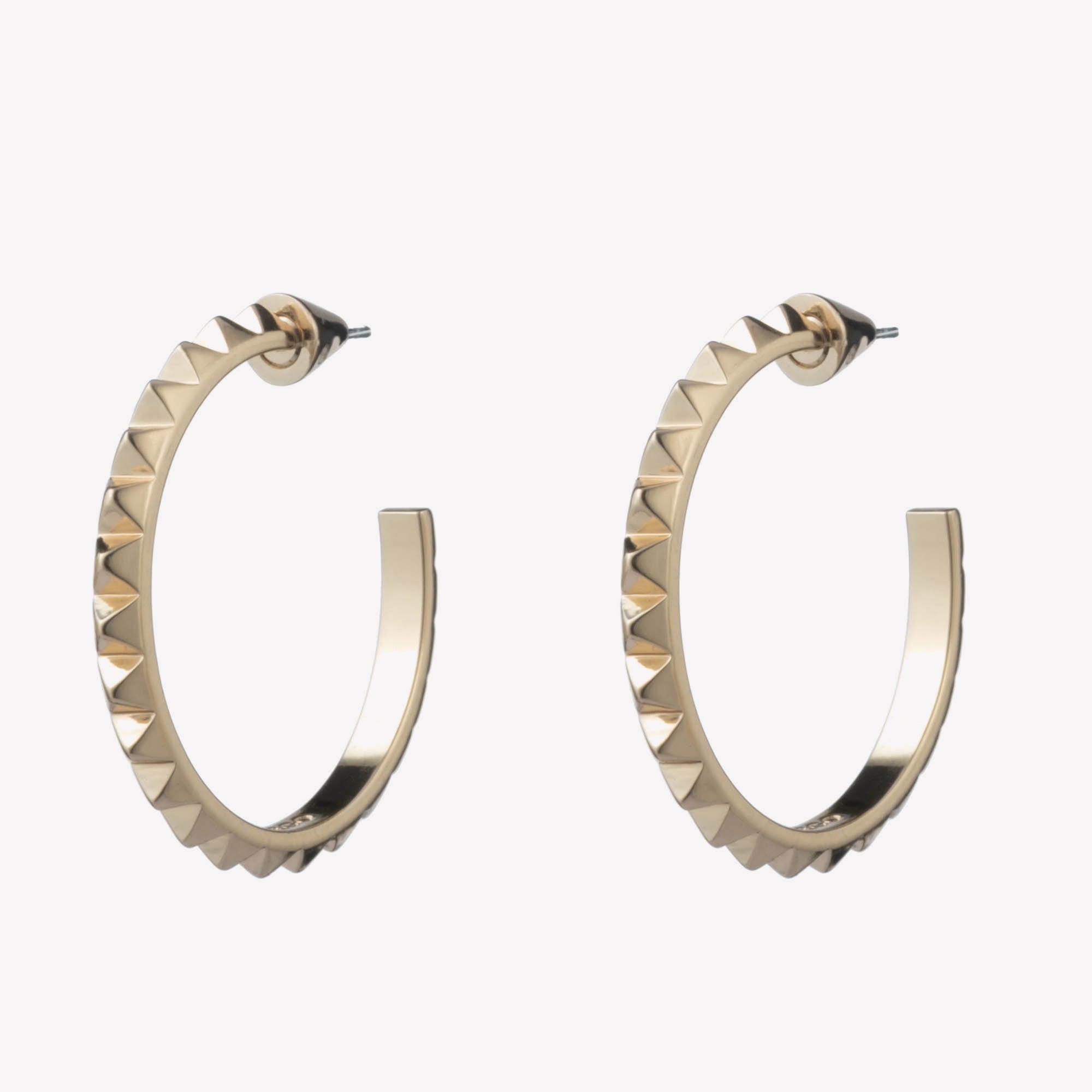 Ortyx hoop earrings, Pyramid cut, Pink, Gold-tone plated | Swarovski